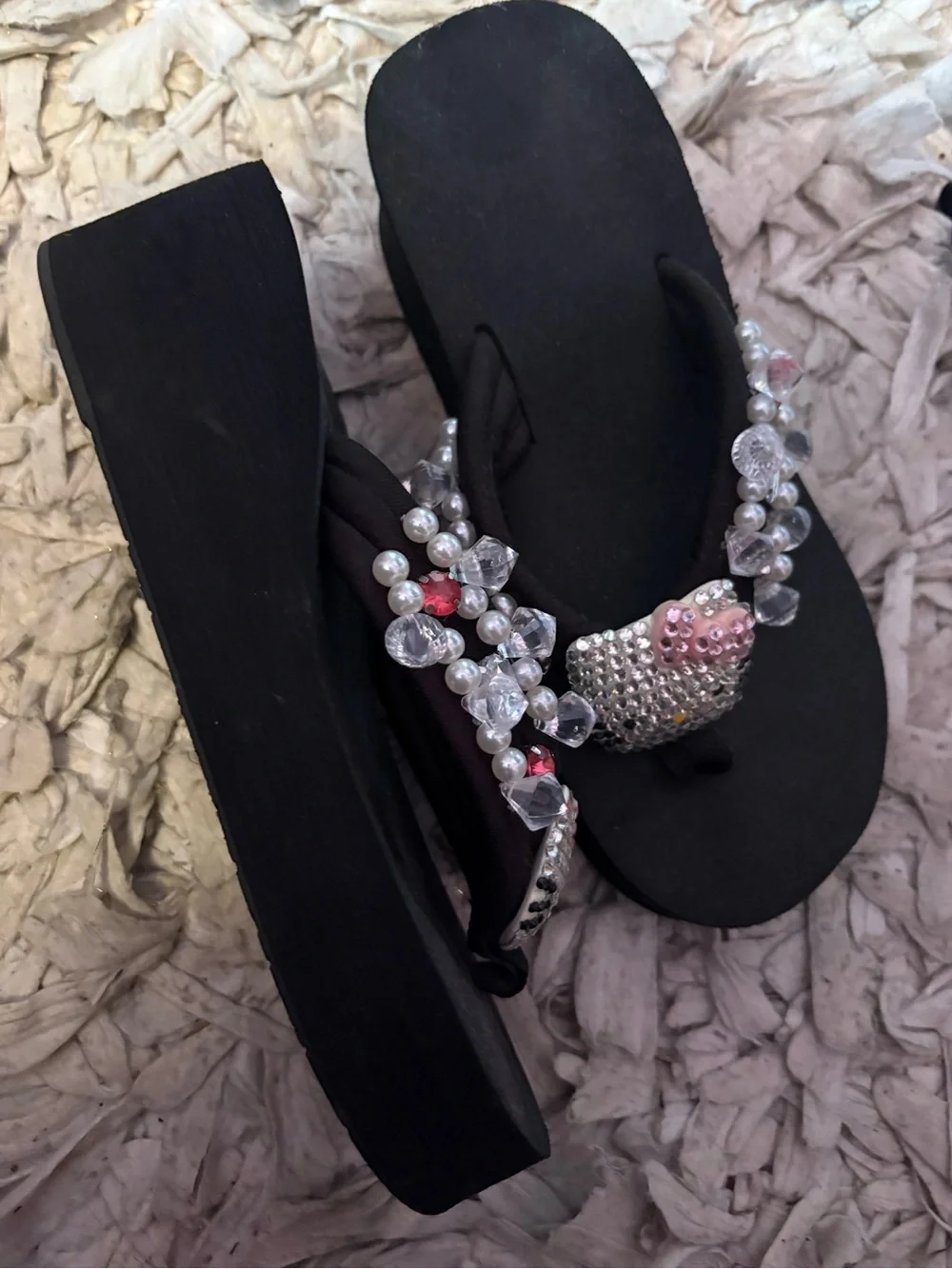 Hello kitty black platform flip flops